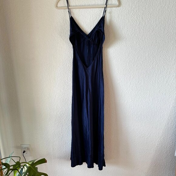 Victoria's Secret Dresses & Skirts - Vtg Y2K Victoria's Secret Sz XS Womens Navy 100% Silk Coquette Slip Maxi Dress